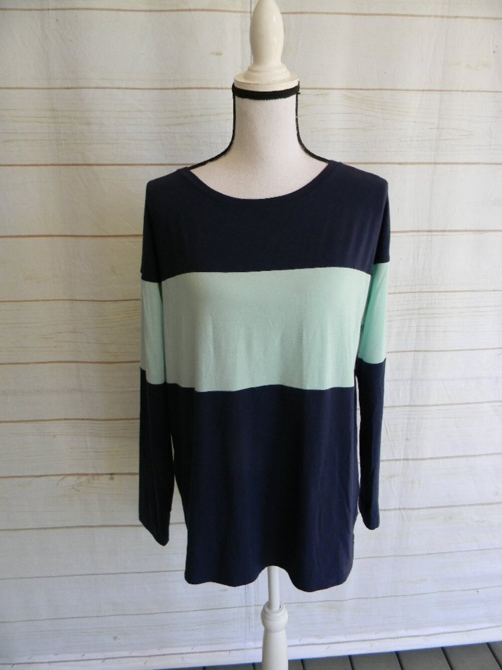Lilly Pulitzer Finn Top Sz M NAVY BLUE/MINT Stripe Long Sleeve Preppy Soft T